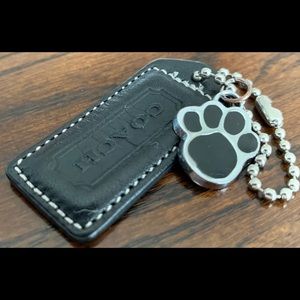Coach Tag Black Leather & Paw Silver Hang Tag Fob